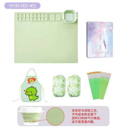 Silicone Painting Mat Set Children Drawing Toys Montessori Graffiti Mat Washable Watercolor Palette Set for Children's Day Gift
