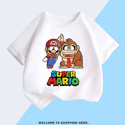 Super Mario T-shirt for Children, Short Sleeved, Pure Cotton, Fashionable Casual T-shirt for Boys and Girls, Half Sleeved