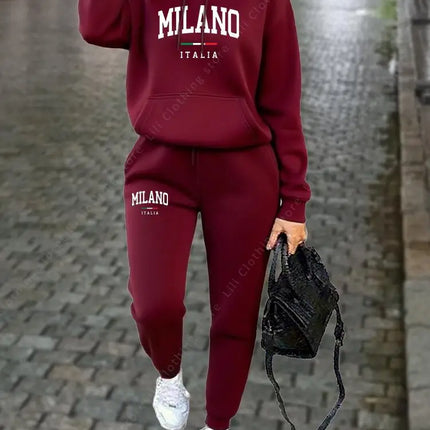 MILANO Pants Sets for Women Clothing High quality Sweatshirt Sweatpant Hoodie Suit 2 Piece Autumn Winter Outfits Woman Tracksuit
