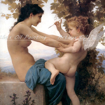 Arthyx,Print Love On The Look Out Of William Adolphe Bouguereau Oil Paintings On Canvas,Classical Wall Picture Living Room Decor