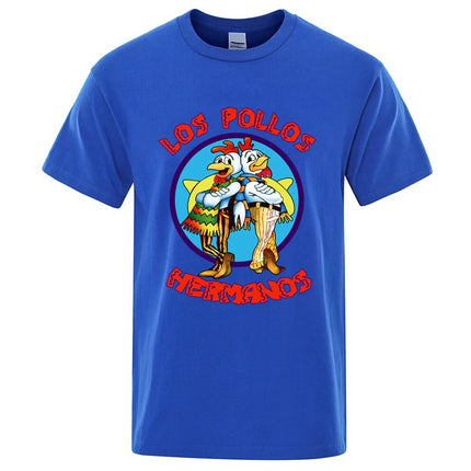 Summer Men's High Quality LOS POLLOS Hermanos Funny Printed T-Shirt Casual Cotton Breathable T-shirt Chicken Brothers Tees Top