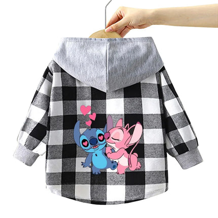 Children's stitch Hooded Shirts Kids blouse Boys Plaid Shirts Coat for Spring Autumn Girls Long-Sleeve Jacket Bottoming Clothing