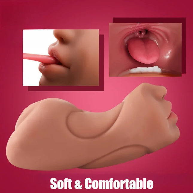 3-in-1 Male Masturbator Realistic Pocket Pussy Male Sex Toy Mouth Tongue Textured Vagina Tight Anus for Men Masturbation 18+