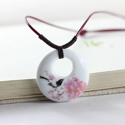 Miredo jewelry wholesale ceramic retro style necklaces women's pendant artware rope chain boondoggle #1119