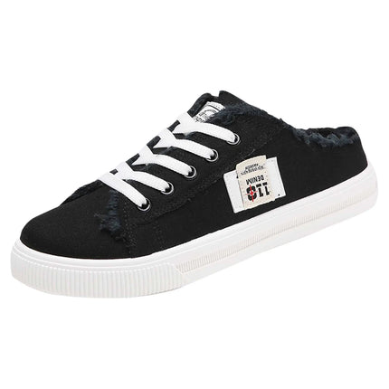 Womens Half Slipper Sneakers Comfortable Women Casual Shoe Lace-up Women Flat Shoes Breathable Canvas Shoes Anti-slip Zapatillas
