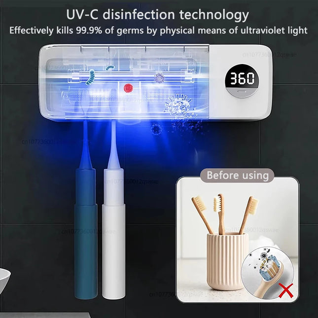 UV Toothbrush Holder Rechargeable Fast Drying Toothbrush Sterilizer With LED Display Wall-mounted Automatic Toothbrush Holders