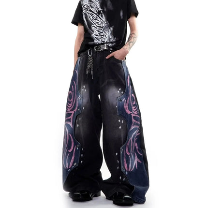 Men's Graffiti Color Collision Splicing Design Pants Summer Street Sweatpants Young Boys Bottom Male High Waist Y2k Trousers