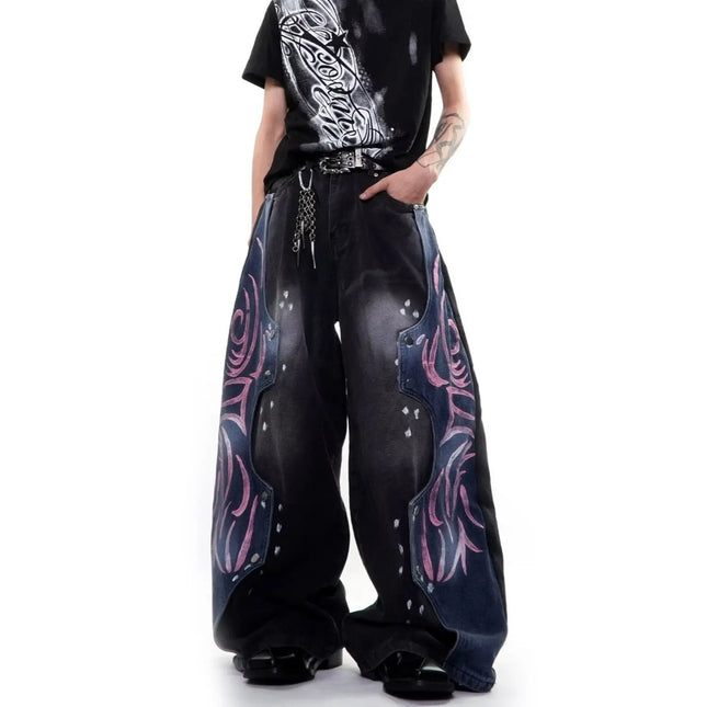 Men's Graffiti Color Collision Splicing Design Pants Summer Street Sweatpants Young Boys Bottom Male High Waist Y2k Trousers