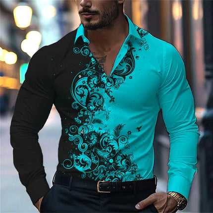 Men's Stylish Red Floral Print Dress Shirt - Casual Long Sleeve Button-Up Design Spring Fashion Shirt Floral Print Shirt