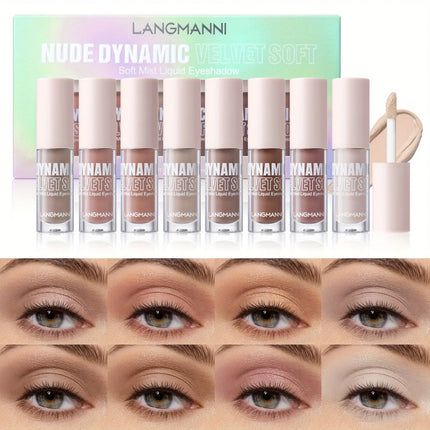 8-Color Velvet Mist Liquid Eyeshadow Disc Fine Glitter Matte Brightening 8-Pack Set