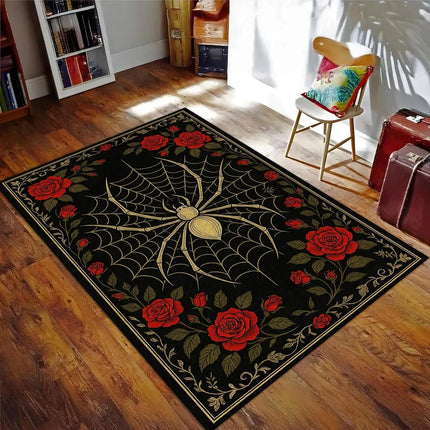 Gothic Spiderweb Carpet - Gothic Witchy Halloween Room Decor Black Red Area Rug Living Room Bedroom Decor Rug Washable