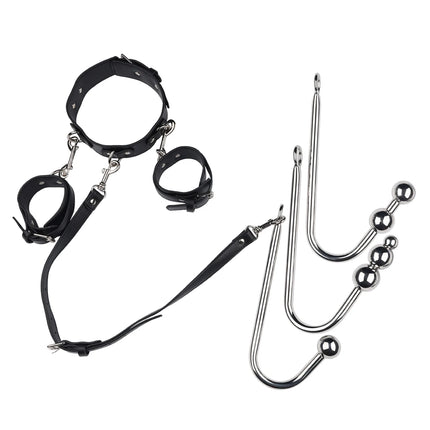 BDSM adjustable anal hook set leather collar handcuff straps BDSM removable multiple play accessories adult sex toys
