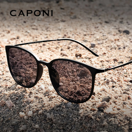 CAPONI Oval Men's Sunglasses Photochromic Polarized Sun Glasses For Men Protect UV Ray Super Light Driving Black Glasses BS520