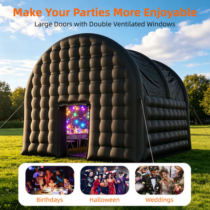 VANCEN 15FT Large Party Dec Blow Up Inflatable Night Club Party House Black Inflatable Cube Tent Large Nightclub Portable Disco Pavilion for Event
