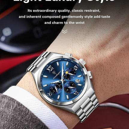 POEDAGAR Fashion Functional Men's Wristwatch Luminous Week Date Business Watch For Men Stainless Steel Sports Men's Quartz Watches