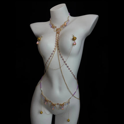 Golden Purple Bell Nipple Clamps Body Chain with Tassel Gemstone Waist Chain 5 Styles Women's Sexy Accessories Adult Sex Toys