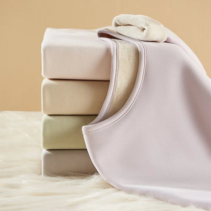 Women's Thermal Underwear with Fleece Lining Set Intimate Self-heating Winter Cold Protection Round Neck Ultra Thick 2 Pieces