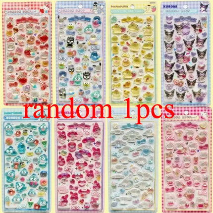 2026 New Sanrio Cartoon Cute 3D Crystal Relief Stickers DIY Notebook Sticker Party Stickers Kuromi My Melody Laptop Fridge Decor
