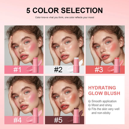 Lakerain Hydrating Glow Blush Waterproof Non-sticky Natural Saturated Blush Stick Long-lasting Moisture Brightening Jelly Blush