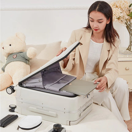 Mixi Front Laptop Pocket Suitcase Wide Handle Travel Suitcase Men 20''Carry-On Luggage Women PC Aluminum Frame Trolley Case 24''
