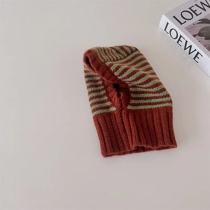 Winter Korean Fashion Children Baby Knit Hooded Scarf Caps Warm Stripe One Piece Hat Kids Accessories