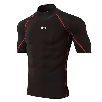 Men's Geometric Print Compression Shirt Quick-Drying Breathable Gym Workout T-Shirt Stretch Turtle Neck Training T-Shirt Tops