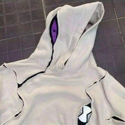Versatile classic trendy Harajuku sweatshirt for men and women Y2K embroidered retro aesthetic eye print casual hooded pullover
