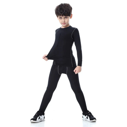 Children Kids Thermal Sport Sweatshirt Compression Base Layer Pants Tight Leggings Teens Boys Soccer Exercise Training Trousers