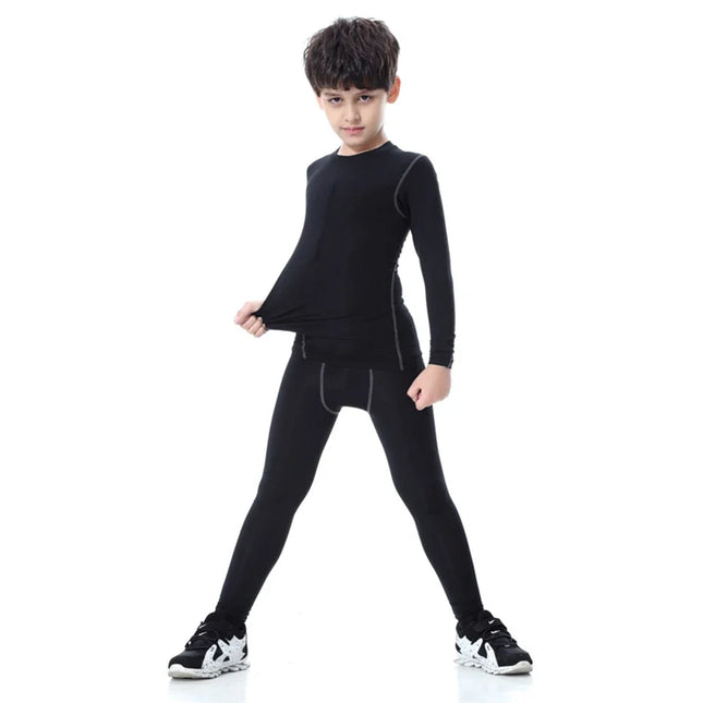 Children Kids Thermal Sport Sweatshirt Compression Base Layer Pants Tight Leggings Teens Boys Soccer Exercise Training Trousers