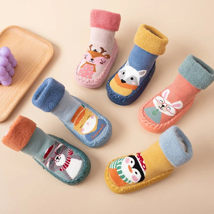 Toddler Indoor Sock Shoes Newborn Prewalker Kids Winter Thick Terry Cotton Baby Girl Sock Rubber Sole Infant Cartoon Funny Sock