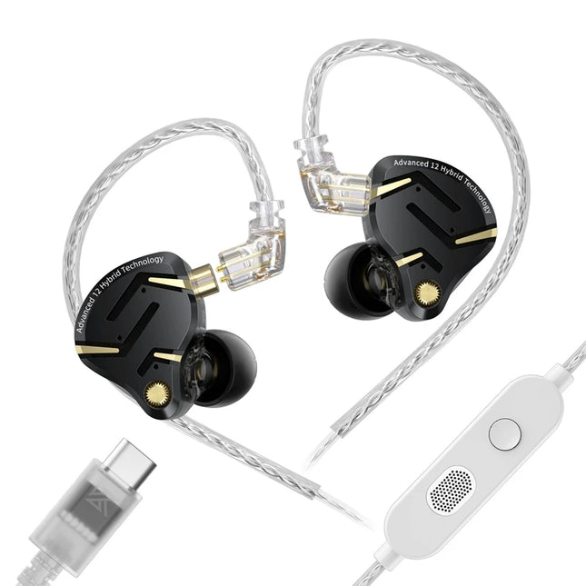 KZ ZS12 PRO 2 in Ear Monitor Headphones 5BA+1DD Hybrid Driver Earphones Gaming Musician Audiophile (Black without Microphone)