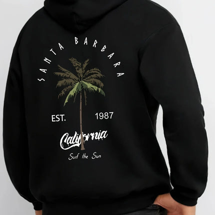 Tropical Palm Tree Print Fashion Men Women Long-sleeve Hooded Sweatshirt Autumn Winter Daily Casual Loose Street Warm Sportswear