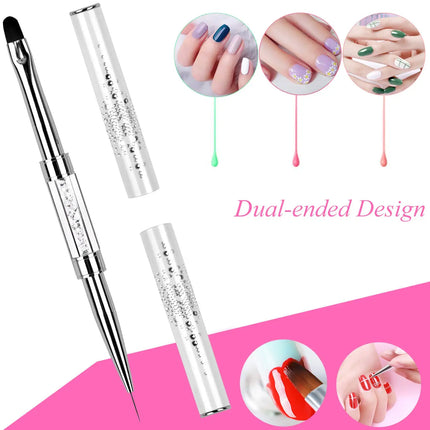 Dual-ended Nail Design Brush Rhinestone Handle UV Gel Nail Brush Professional Nail Art Tools