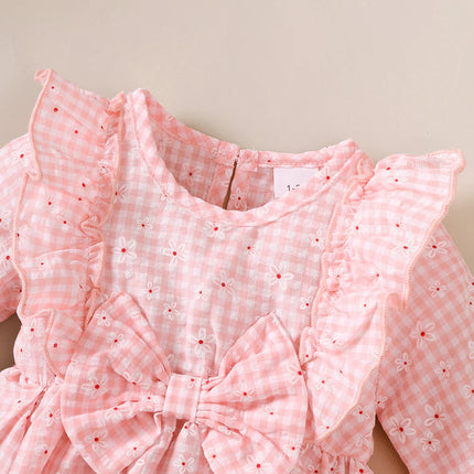 Baby girl Sweet Dress Round Neck Small Floral plaid Long sleeved Dress suitable for 0-18 Months Cute Baby girl Autumn Dress