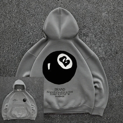 Retro 8-ball pattern hooded men's streetwear,oversized pullover, casual and fashionable sportswear, daily wear and hip-hop style