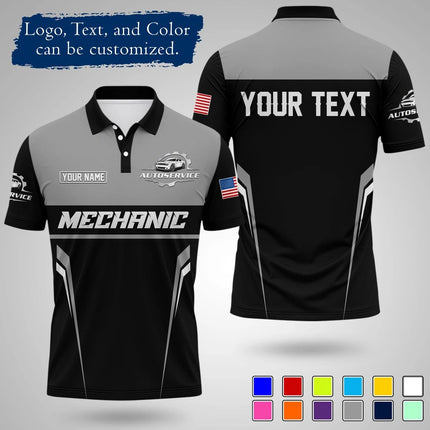 Mens Customizable Mechanic Work Polo Shirts Personalized Text And Logo Short Sleeve Tops 2026 Summer Breathable Sports POLO Tops