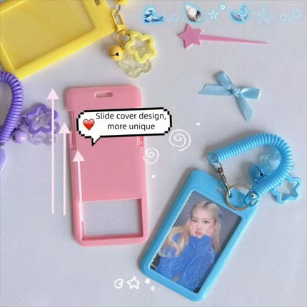 Cute Colorful ID Card Holder Clear Acrylic Star-Shaped Retractable Holder Keychain Design Keychain Holder Campus ID
