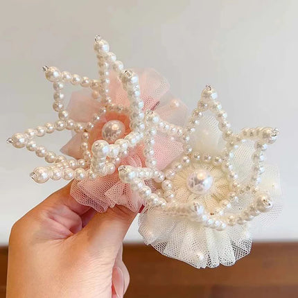 Crown Pearl Hair Clips for Baby Girl Cute Mesh Gauze Fairy Hairpins Korean Barrettes Kids Hair Accessories Headwear