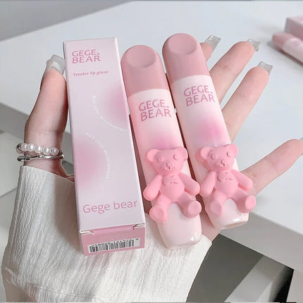 Cute Little Bear Lip Glaze Mist Face Matte Velvet Lipstick Holding Makeup Whitening Lip Cream Coloring Lip Color