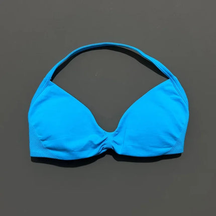 HISTELLO Sports Bra Push Up Strappy Sexy Open Back Gym Crop Top Removable Cups Women Workout Clothing Gym Top Halter Sport Bra