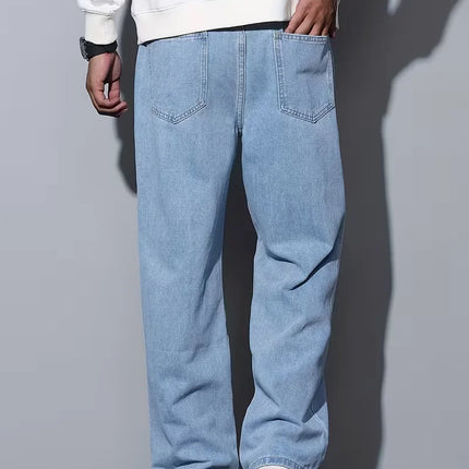 Men's Straight Leg Jeans, Loose Casual Trousers, Soft Cotton Casual Pants