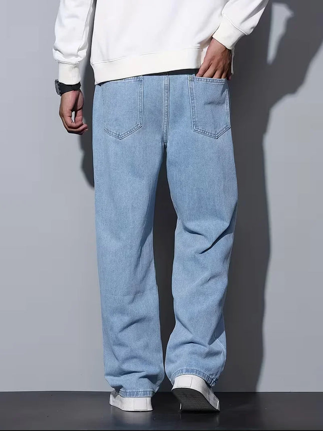 Men's Straight Leg Jeans, Loose Casual Trousers, Soft Cotton Casual Pants