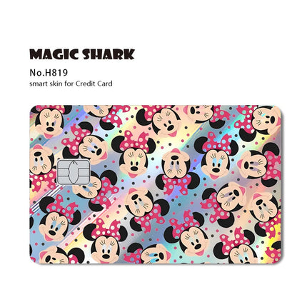 Magic Shark Mickey Minnie Stitch Donald Duck Bear Princess Holographic Film Shinny Laser Skin Sticker for Debit Credit Card