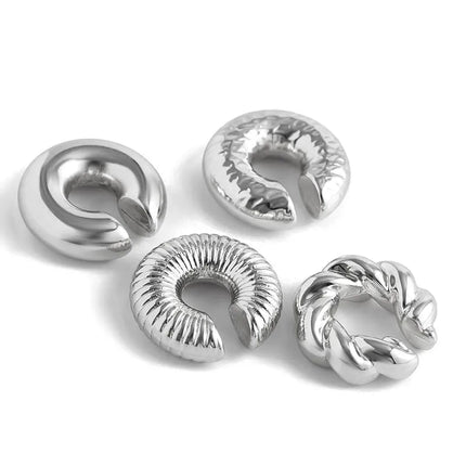 1 Pair Smooth Round C Shape Clip On Women Earrings Lightweight Without Piercing Cartilage Ear Cuff Gold Silver Color Earrings