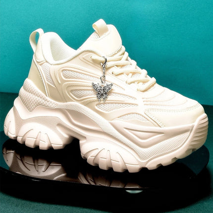 Women's Eva Solid Thick-Soled Heightening 7cm Fashionable Casual Vulcanized Shoes with Silver Butterfly Decorative Pendant Chain Shoe Accessories Light and Comfortable Soft-Soled Shock-Absorbing Non-Slip Women's Vulcanized Sh