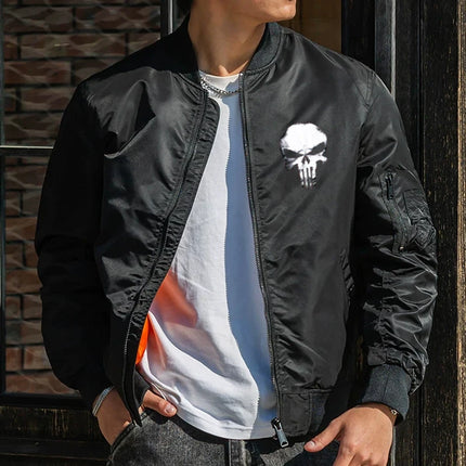 Skull MA1 Bomber Flight Jackets Waterproof Windproof Pilot Jacket Casual Motorcycle Baseball Coat for Men's Spring and Autumn