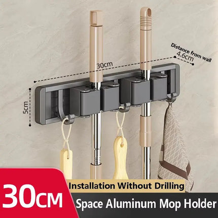 2026 New Toilet Kitchen Storage Rack Mop Clip Rack Strong Mop Holder Self Adhesive for Home Bathroom Cleaning Tools Storage