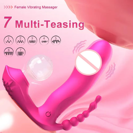 3 IN 1 Clitoris Sucker Sucking Vibrator Anal Beads Stimulator Wearable Oral Vaginal Vibrators Dildo for Women Heating Sex Toys
