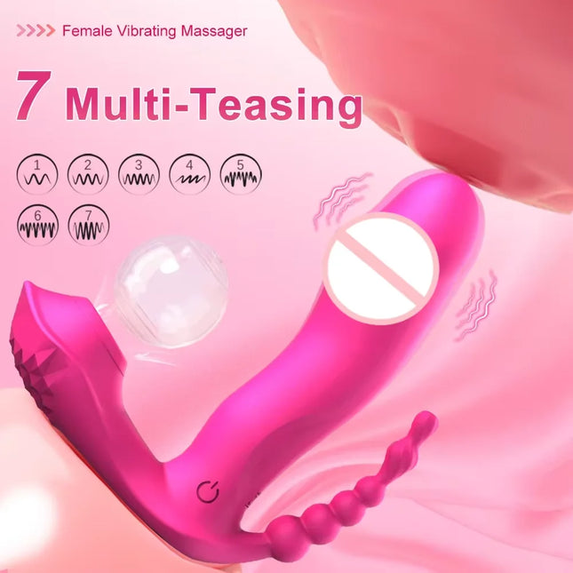 3 IN 1 Clitoris Sucker Sucking Vibrator Anal Beads Stimulator Wearable Oral Vaginal Vibrators Dildo for Women Heating Sex Toys