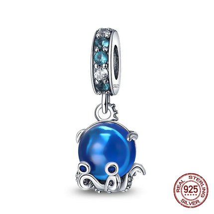 Charm 925 Silver Blue Ocean Life Theme Charm Beads Fit 3mm Original Bracelet For Women DIY Pendants Luxury Jewelry Gift Hot Sale